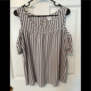 Black and white striped cut out shoulder dress top